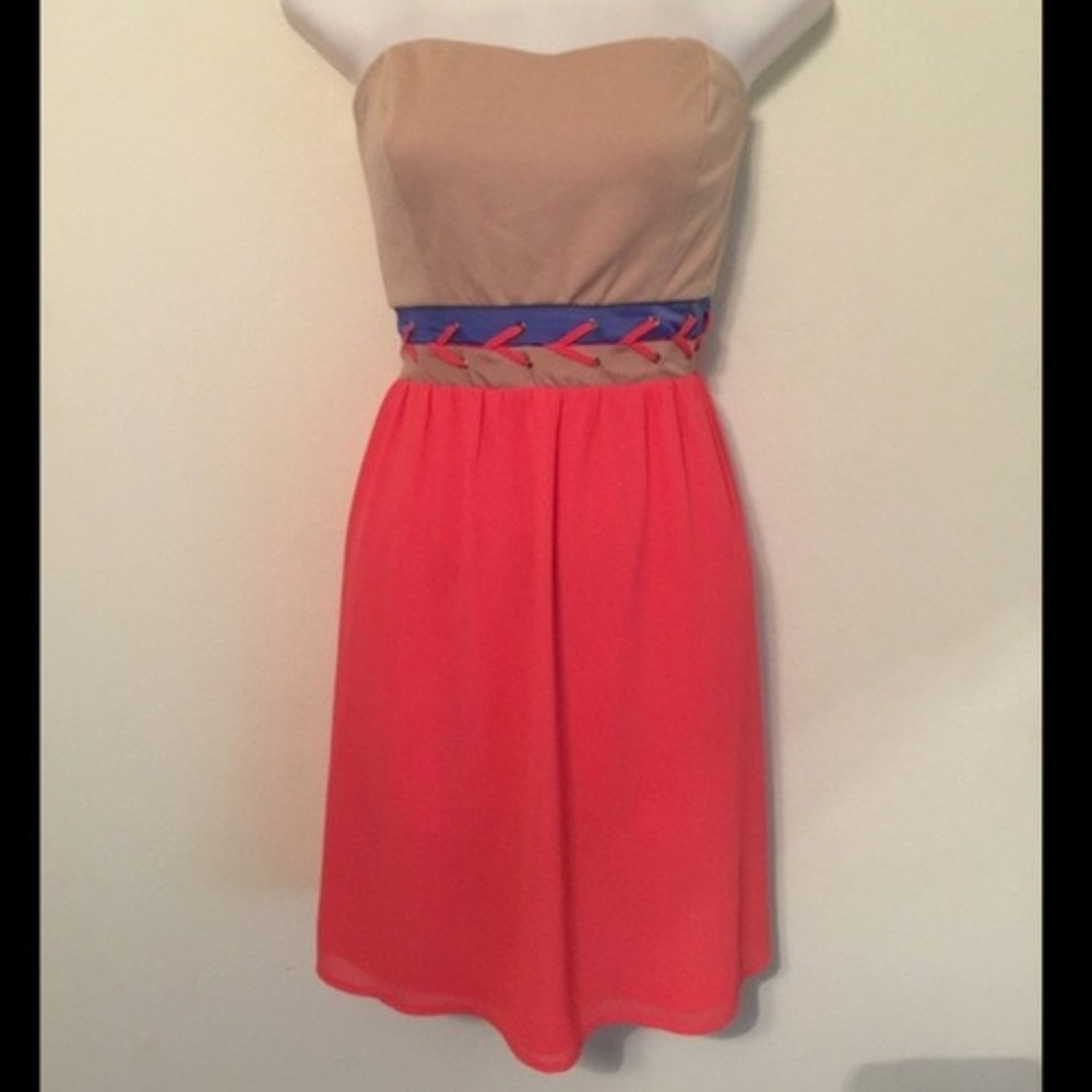 Jealous Tomato Color Block Strapless Dress